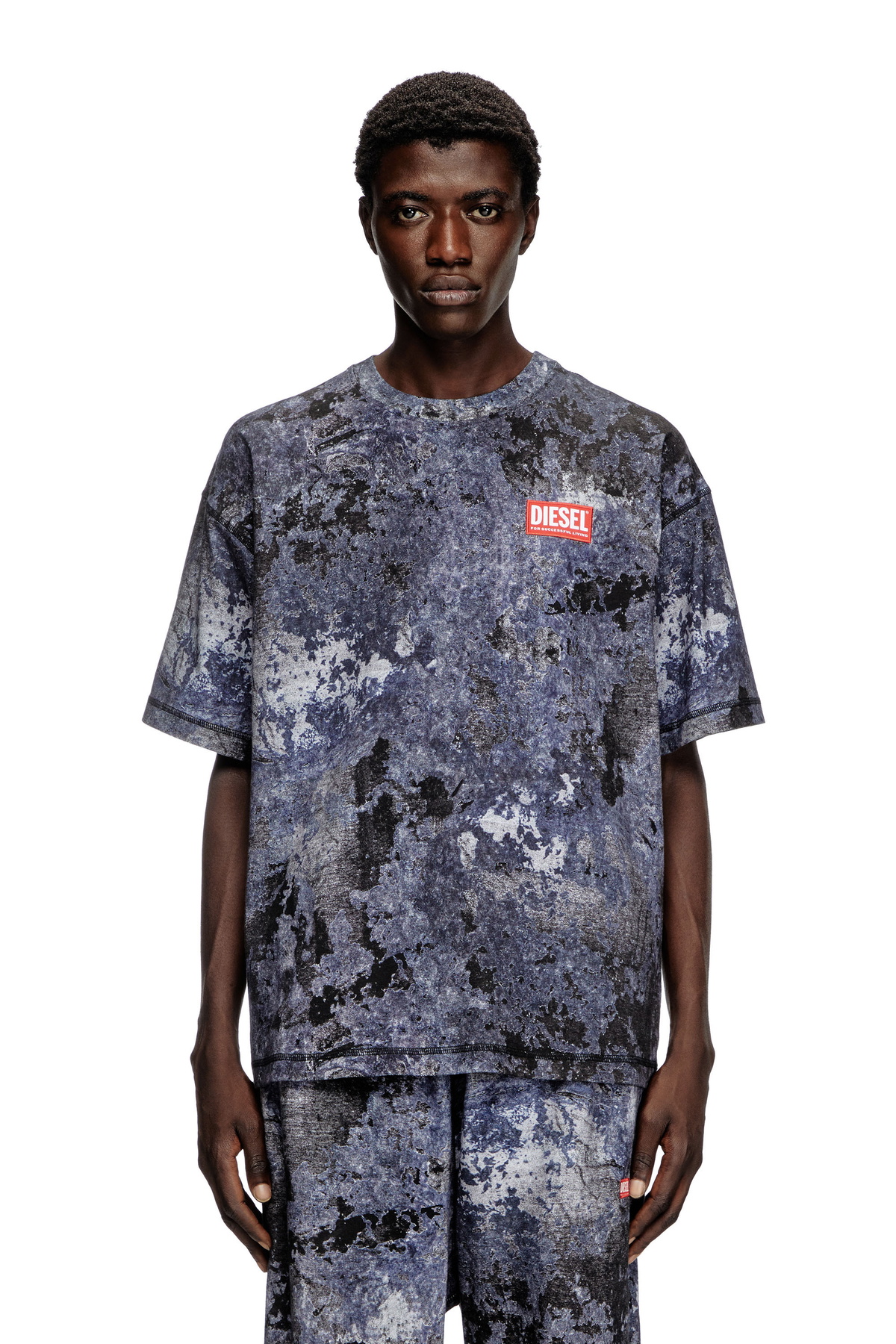Diesel Marble-effect burnout T-shirt - T-Shirts Mens in Blue