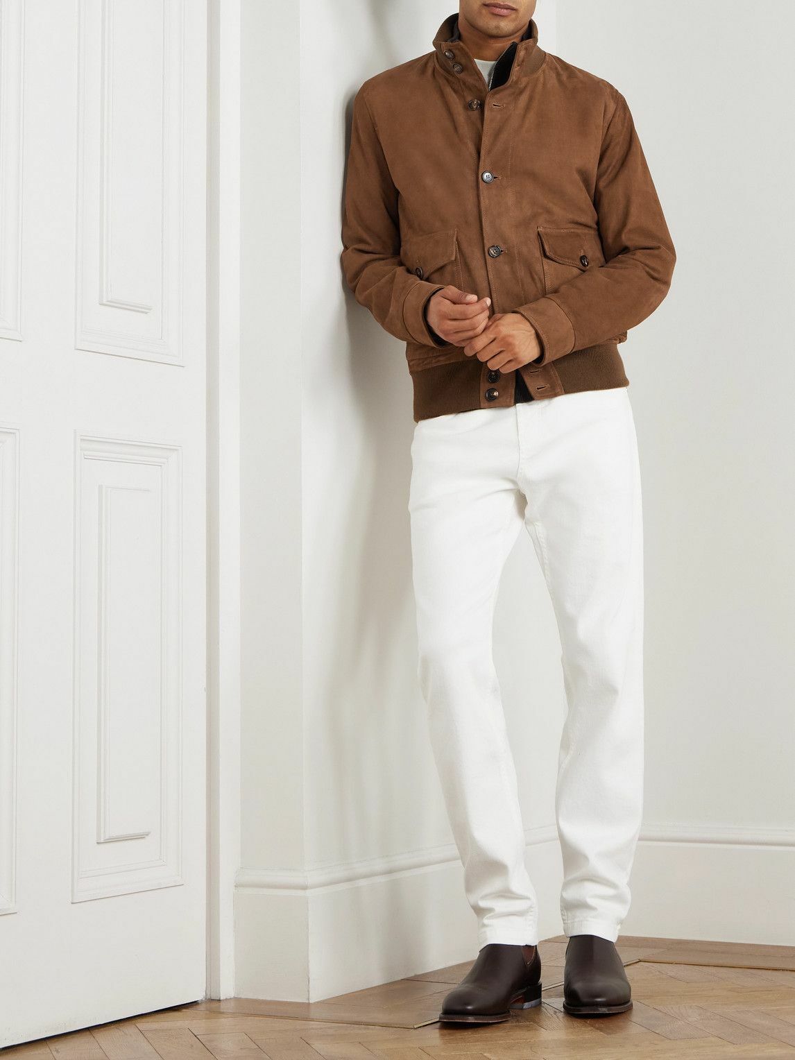 Incotex - Suede Bomber Jacket - Brown