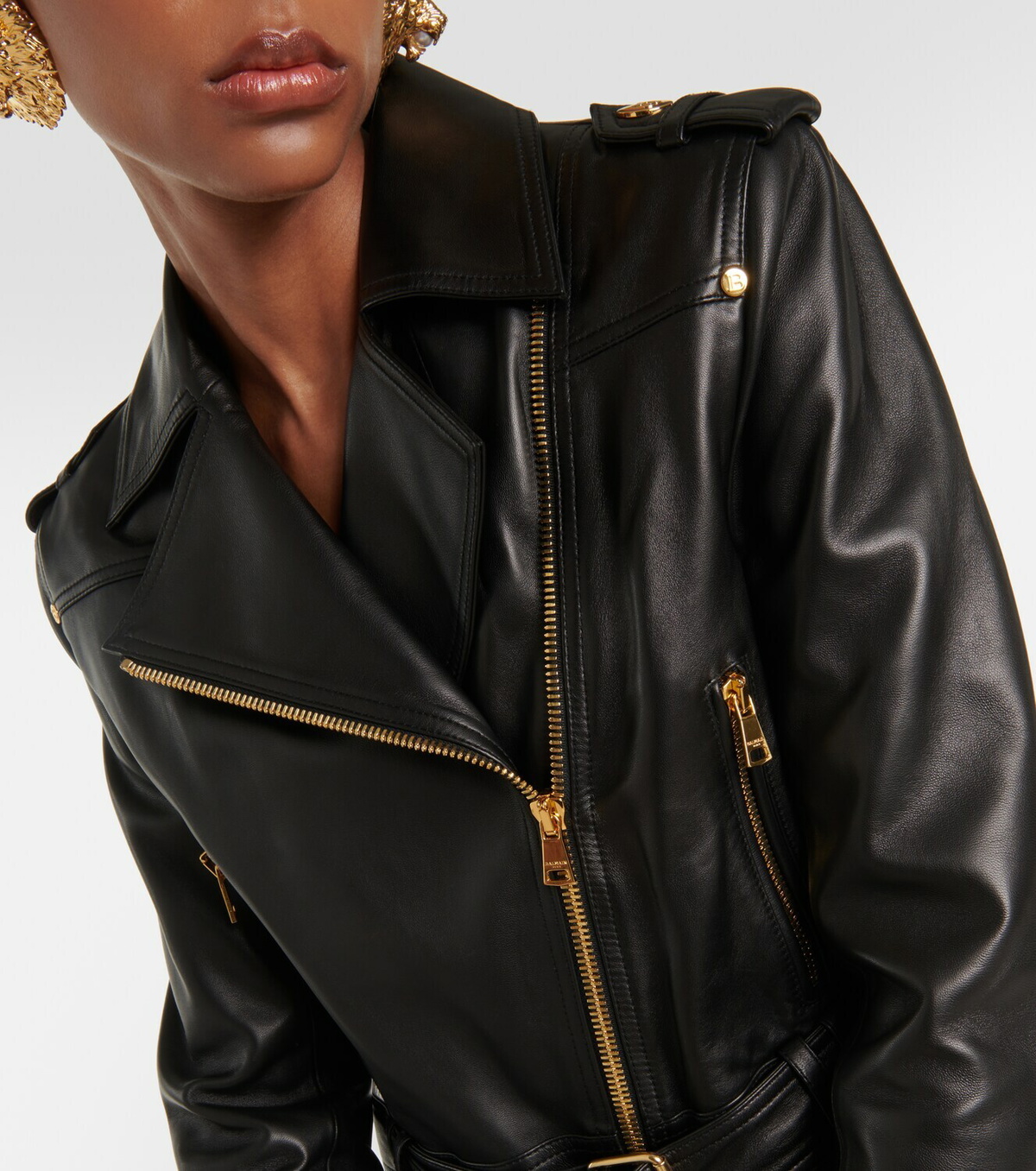 ダウンジャケット・コート BALMAIN Leather jacket Balmain Leather Jacket, Size 6 UK