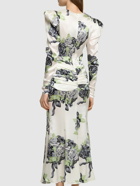 ALESSANDRA RICH Rose Print Silk Satin Dress with Bow