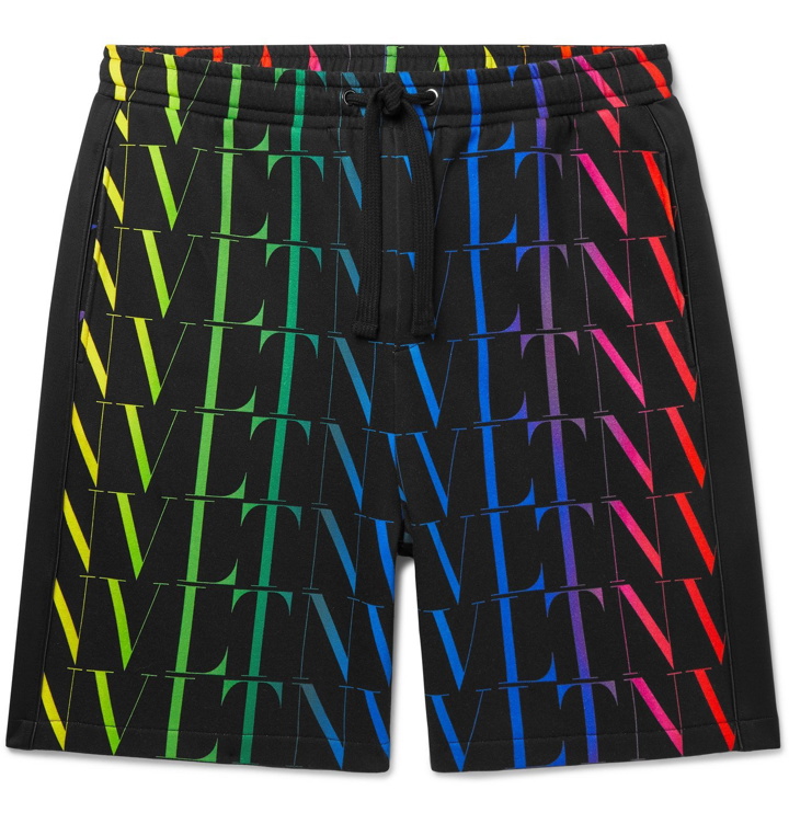 Photo: VALENTINO - Logo-Print Loopback Cotton-Blend Jersey Drawstring Bermuda Shorts - Multi