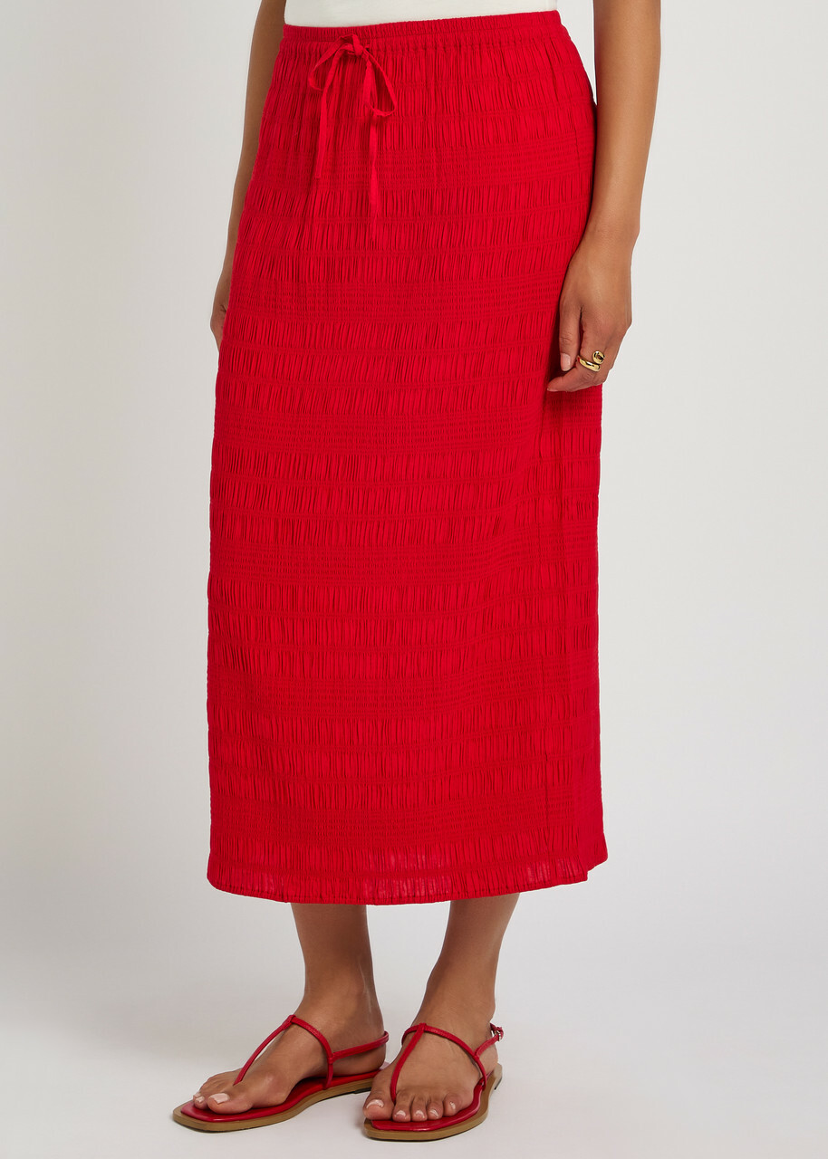 Polo Ralph Lauren Shirred Woven Midi Skirt Red