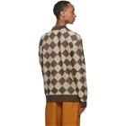 Needles Brown and Beige Wool Check Long Sleeve Polo