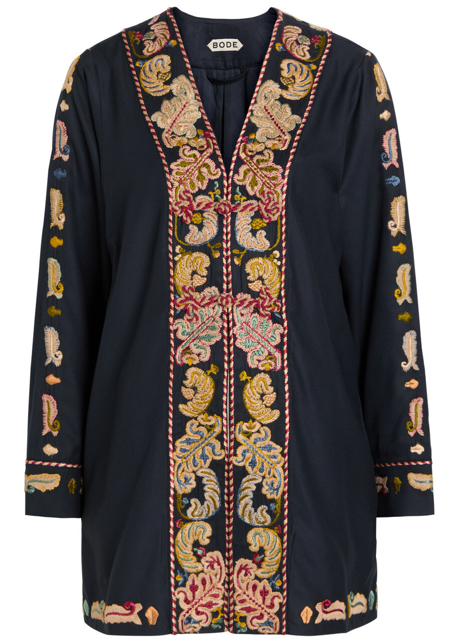 Bode Feather Runner Embroidered Cotton-blend Jacket Multicoloured 1