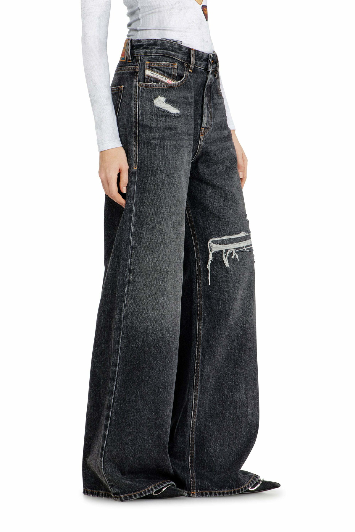 Diesel Relaxed Jeans Low Waist 1996 D-Sire, Black/Dark grey, Button fly