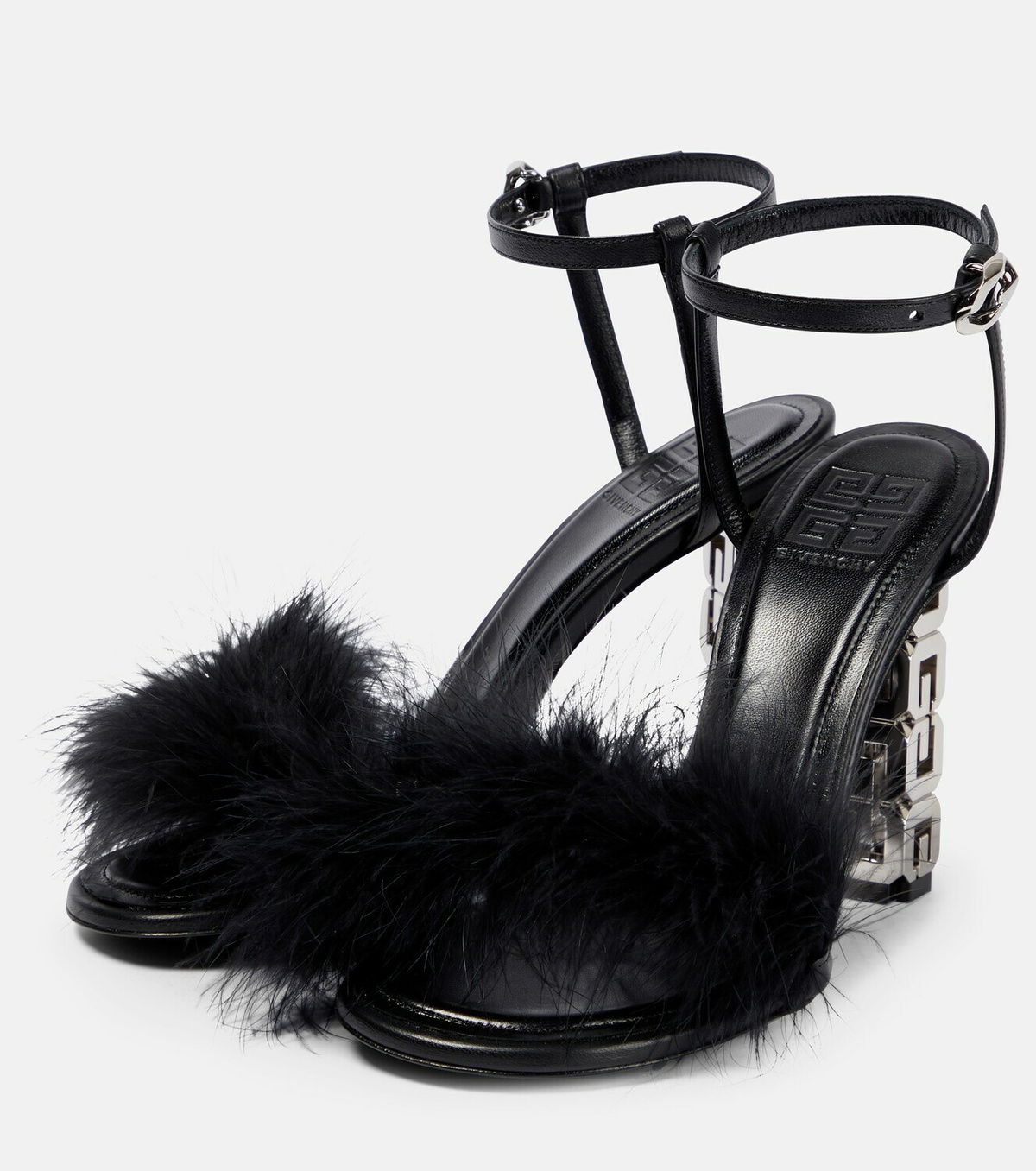 クシュディリページ Givenchy - G Cube feather-trimmed leather sandals Givenchy