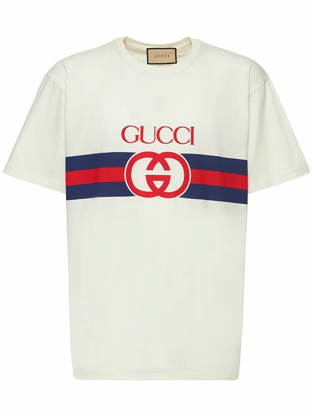 Photo: GUCCI - Interlocking G Web Print Cotton T-shirt