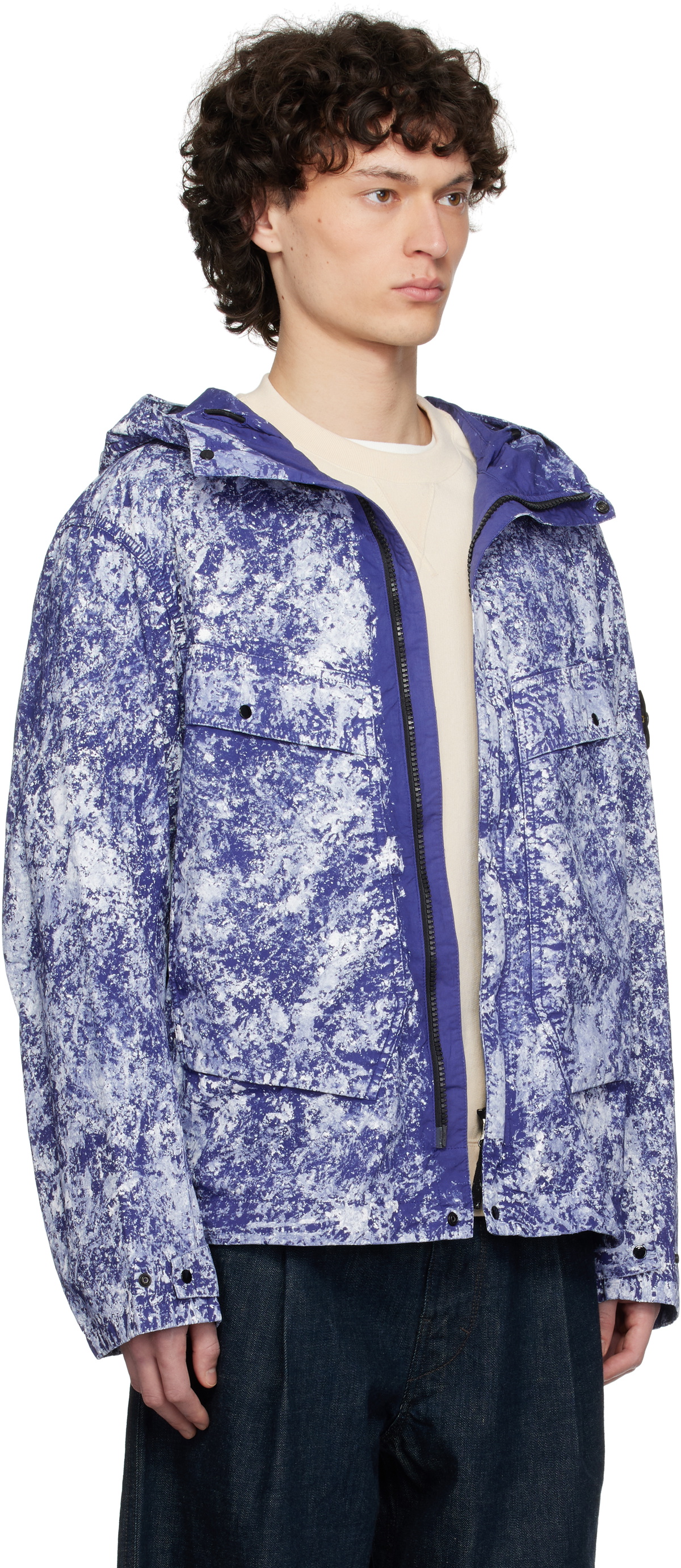 STONE  tela paracadute コットンパーカー Stone Island Blue White Pigment On Tela Paracadute Stretch-TC