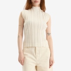 Pleats Please Issey Miyake Women's Rib Knit Short Sleeve Top in Off White 