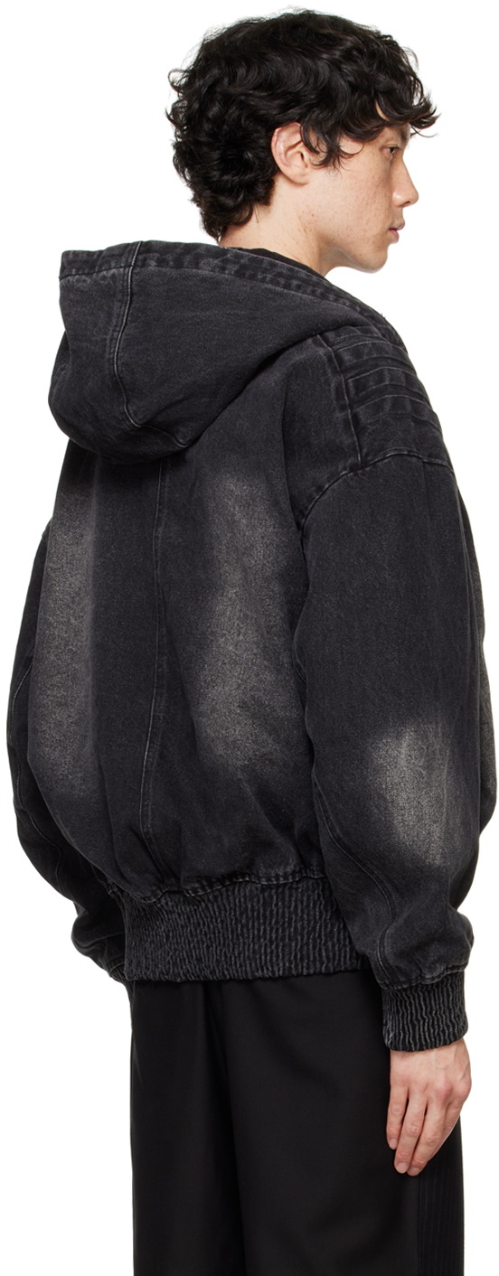 Feng Chen Wang Black Pleated Denim Jacket