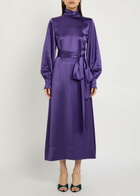 Joseph Cels Belted Satin Midi Dress Violet