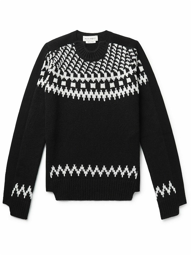 Photo: Alexander McQueen - Asymmetric Panelled Fair Isle Cashmere and Ribbed-Knit Sweater - Black