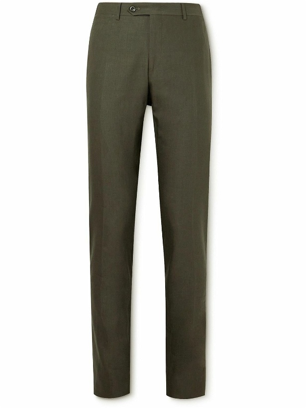 Photo: Canali - Slim-Fir Straight-Leg Linen and Wool-Blend Suit Trousers - Green