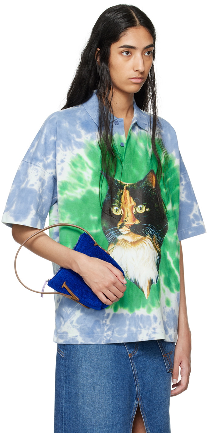 JW Anderson Green & Blue Tie-Dye Cat Print Polo JW Anderson