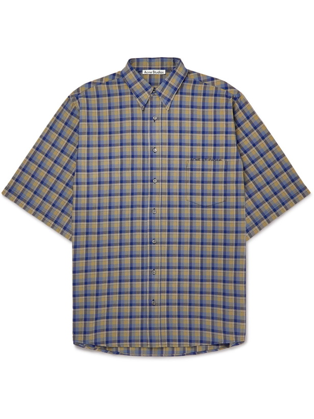 Photo: Acne Studios - Logo-Embroidered Checked Cotton Shirt - Green