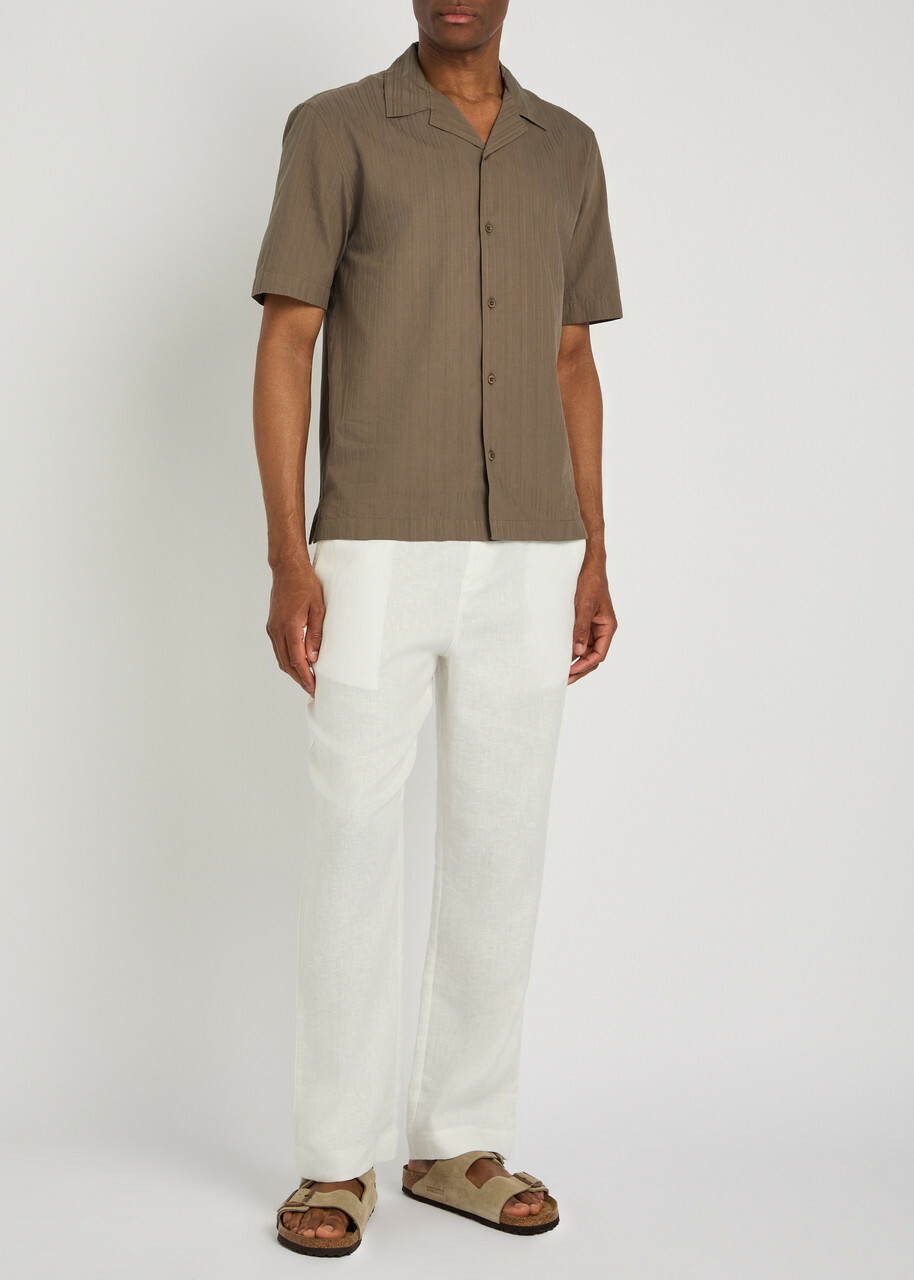 Sunspel Striped Embroidered Cotton Shirt Brown