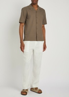 Sunspel Striped Embroidered Cotton Shirt Brown