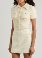 Self-portrait Cropped Bouclé Wool-blend top Cream