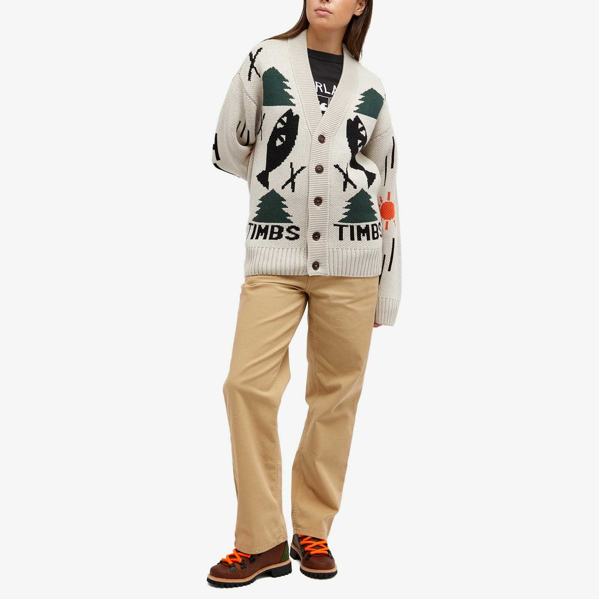Timberland x Nina Chanel Abney Intarsia Cardigan in White Smoke
