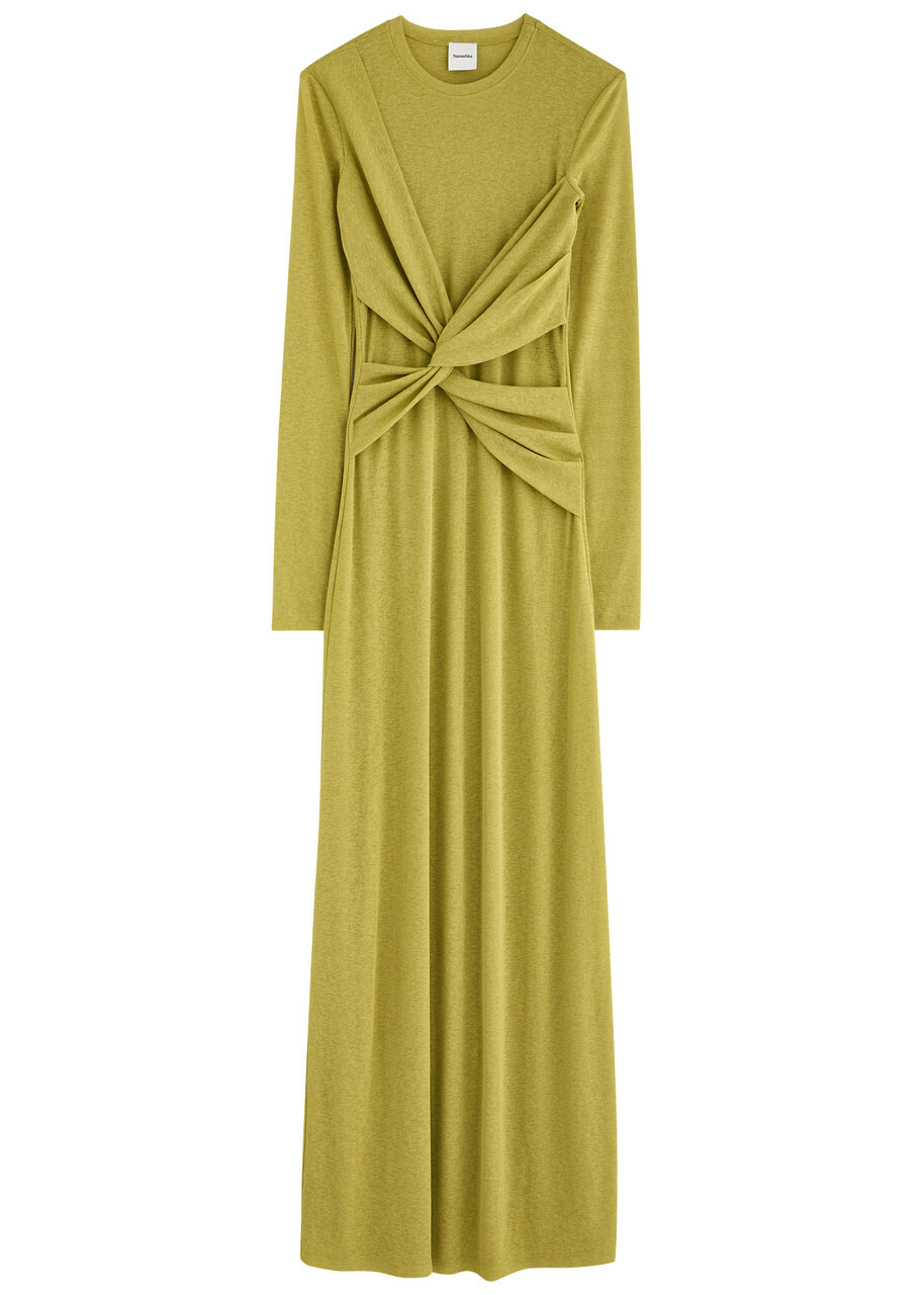 Nanushka Rozal Knotted Jersey Maxi Dress Green