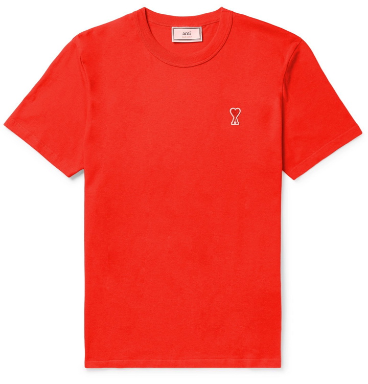 Photo: AMI - Slim-Fit Logo-Appliquéd Cotton-Jersey T-Shirt - Red