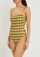 Damson Madder Lilibet Checked Smocked Swimsuit Green