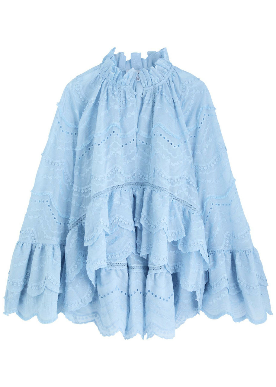 Lug Von Siga Kirke Embroidered Cotton-blend Blouse Blue