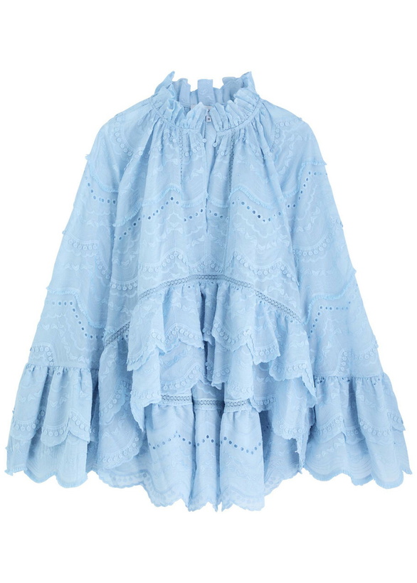Photo: Lug Von Siga Kirke Embroidered Cotton-blend Blouse Blue
