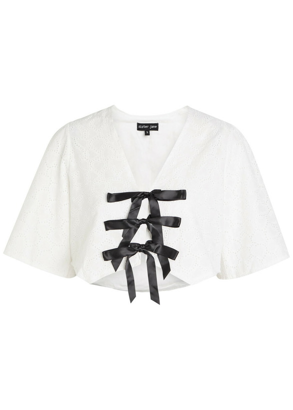 Photo: Sister Jane Blanca Broderie-anglaise Cotton Cropped Blouse White And Black
