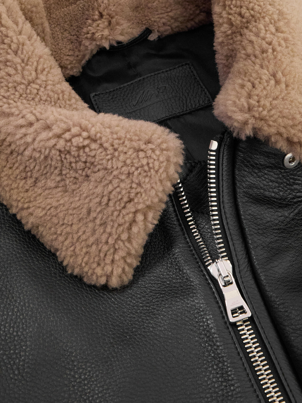 Mr P. - Shearling-Trimmed Full-Grain Leather Blouson Jacket - Black