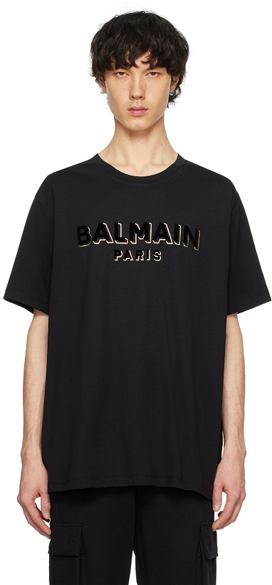 Photo: Balmain Black Metallic Flocked T-Shirt
