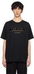 Balmain Black Metallic Flocked T-Shirt