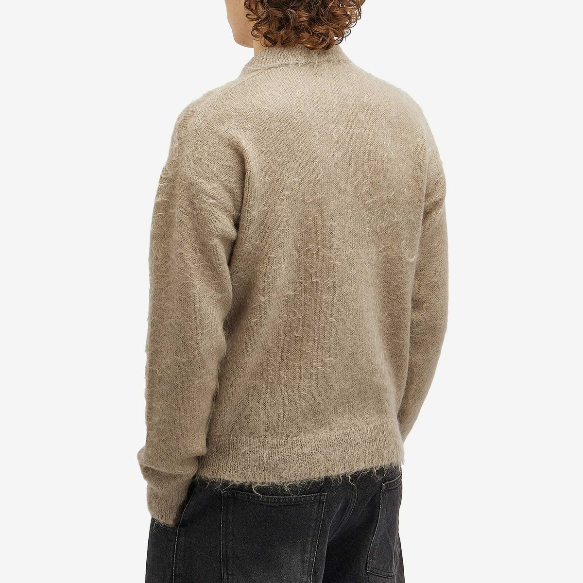 Auralee Men's Kid Mohair Polo in Gray Beige Auralee
