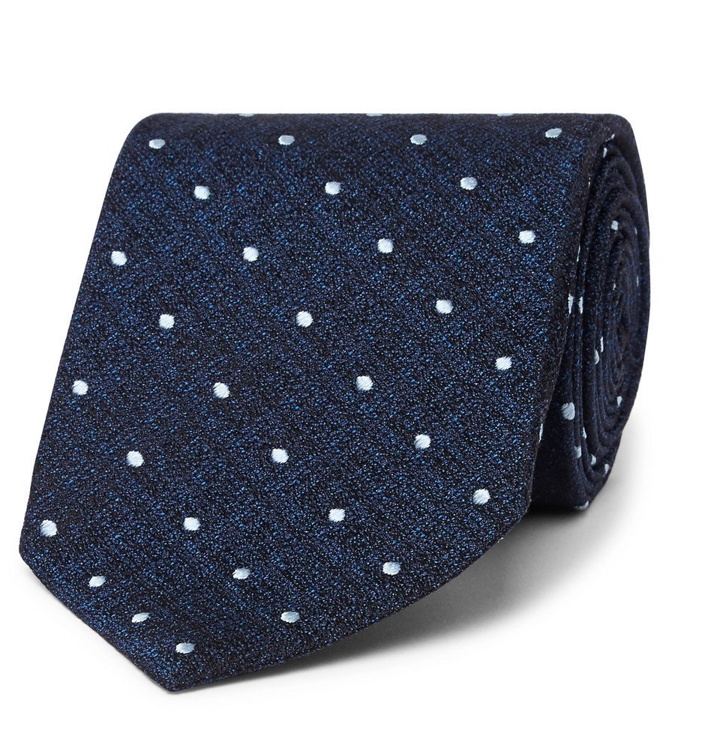 Photo: TOM FORD - 8cm Embroidered Polka-Dot Textured-Silk Tie - Men - Blue