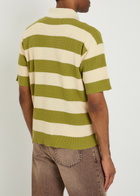 Ami Paris Striped Logo-appliquéd Cotton Polo Shirt White