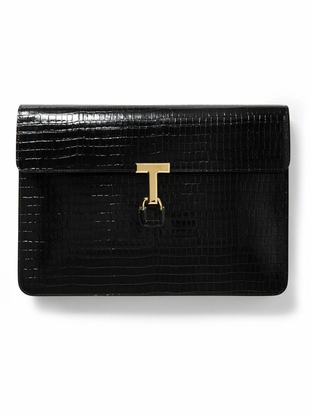 Photo: TOM FORD - Glossed Croc-Effect Leather Document Holder