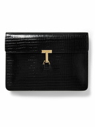 TOM FORD - Glossed Croc-Effect Leather Document Holder