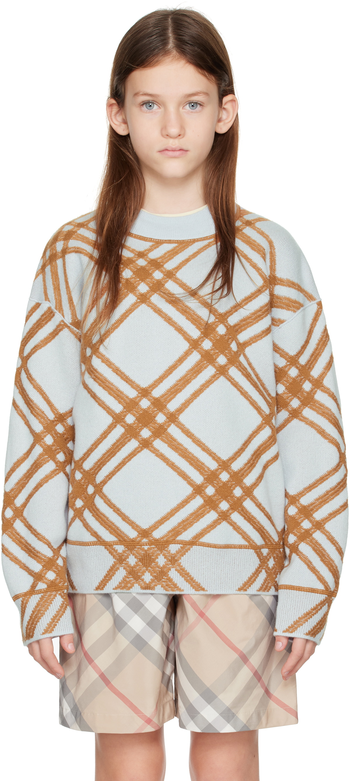 Burberry Kids Blue Check Wool Cashmere Sweater