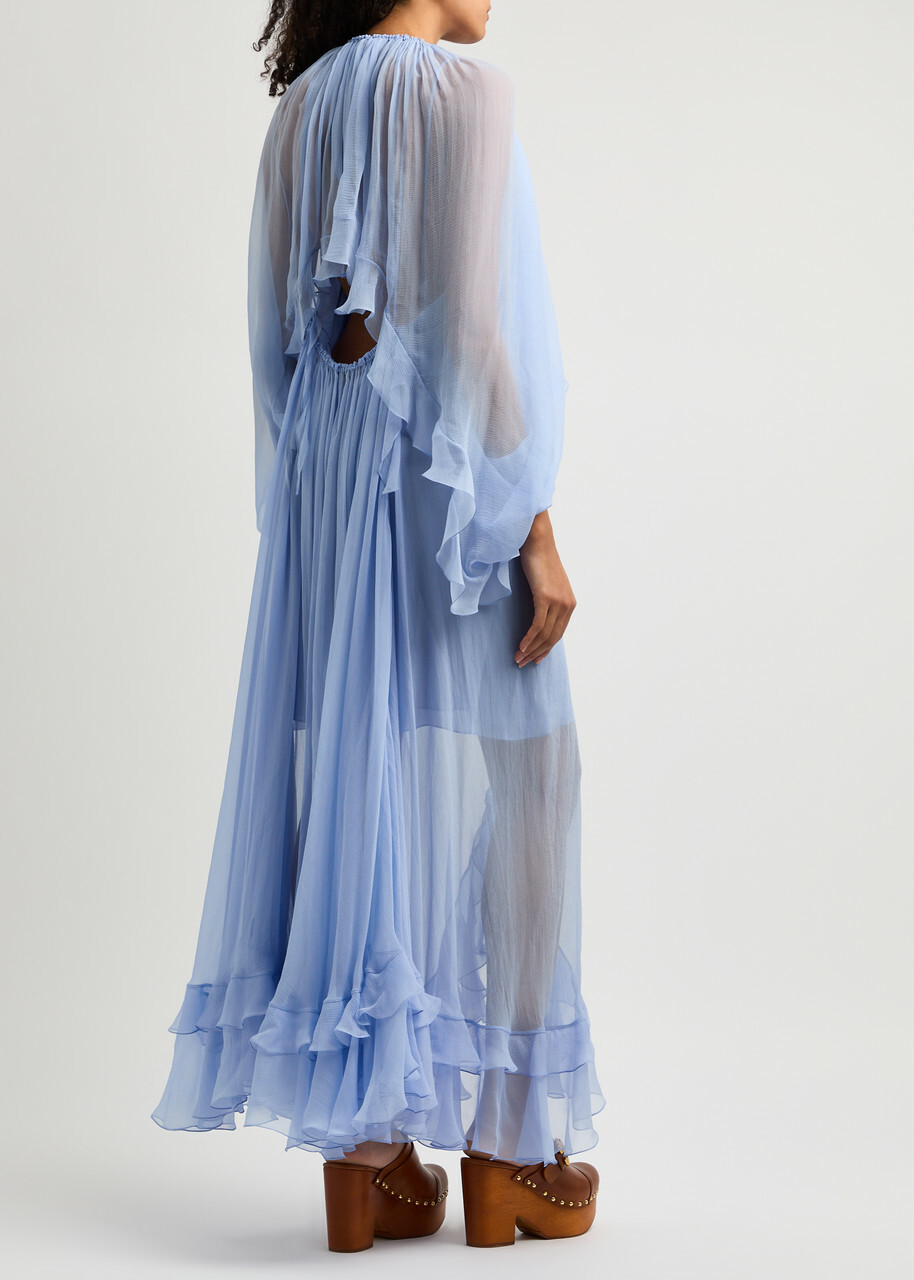 Chloe Ruffled Cape-effect Silk-chiffon Gown Blue