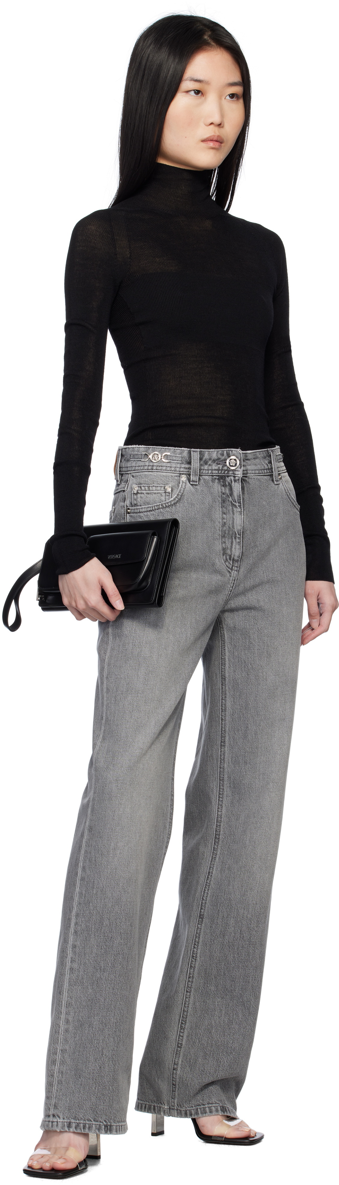 Versace Black Cargo Trifold Clutch Versace