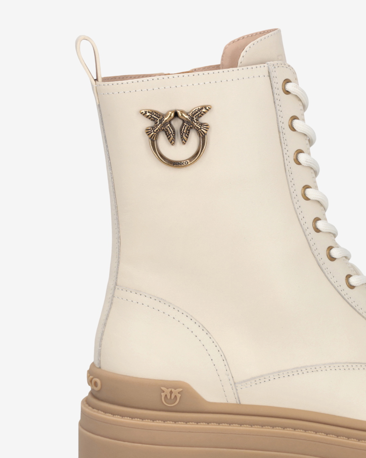 Pinko Leather Combat Boots With Metal Logo Yoghurt Pinko