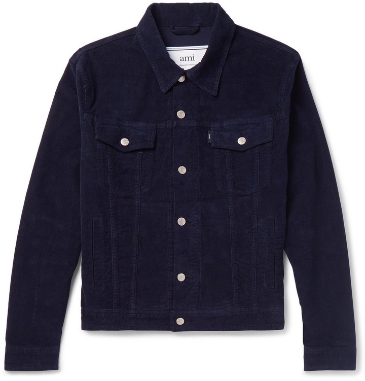 Photo: AMI - Garment-Dyed Stretch-Cotton Corduroy Jacket - Men - Midnight blue