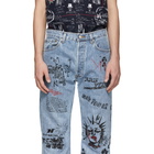 R13 Blue Repurposed Graffiti Jeans