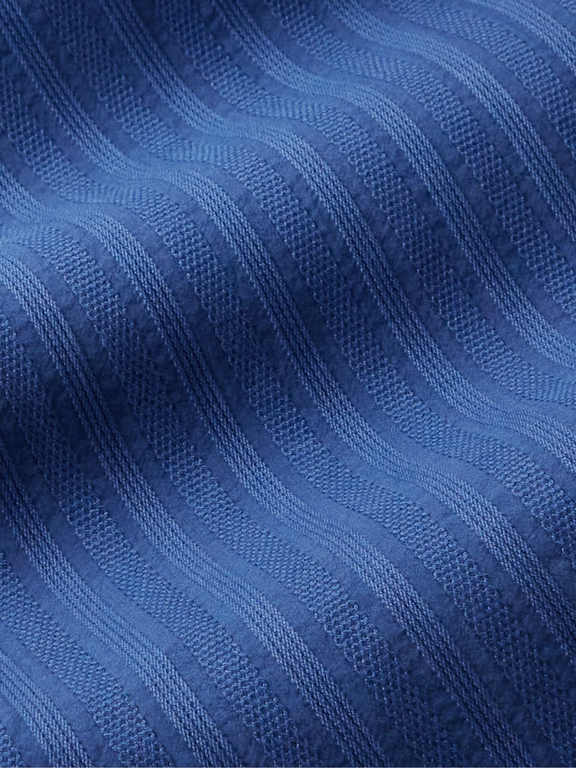 La Paz - Panama Convertible-Collar Striped Textured-Cotton Shirt - Blue