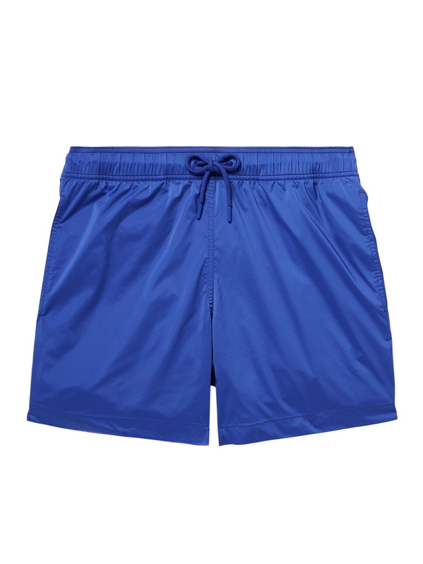 Photo: Frescobol Carioca - Salvador Straight-Leg Mid-Length Recycled Swim Shorts - Blue