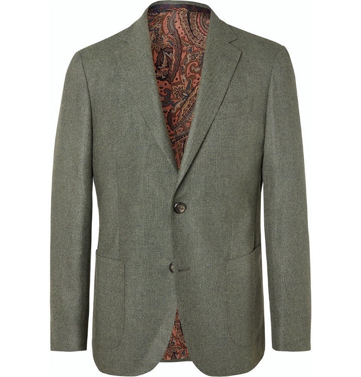 Photo: Etro - Green Slim-Fit Wool and Cashmere-Blend Hopsack Blazer - Green