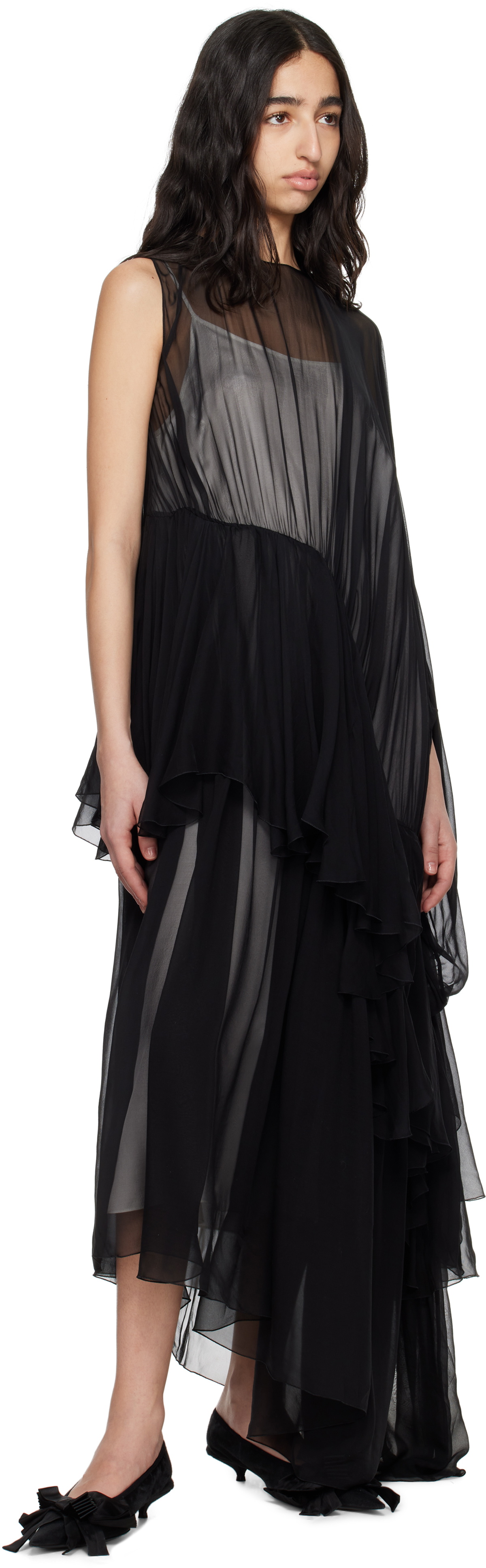 ALAINPAUL Black & White Extended Ruffle Maxi Dress
