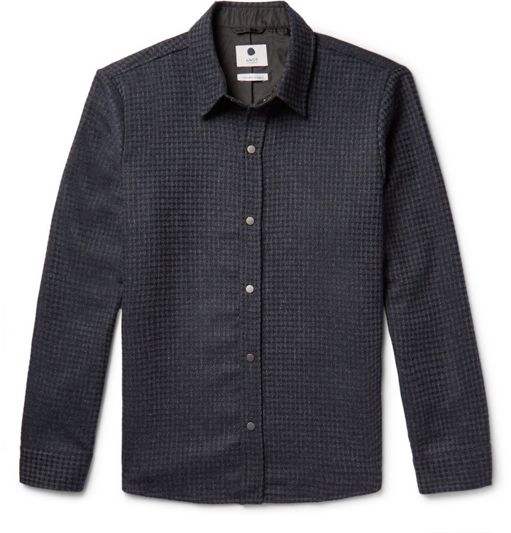 Photo: NN07 - Lerik Houndstooth Wool-Blend Jacquard Overshirt - Navy