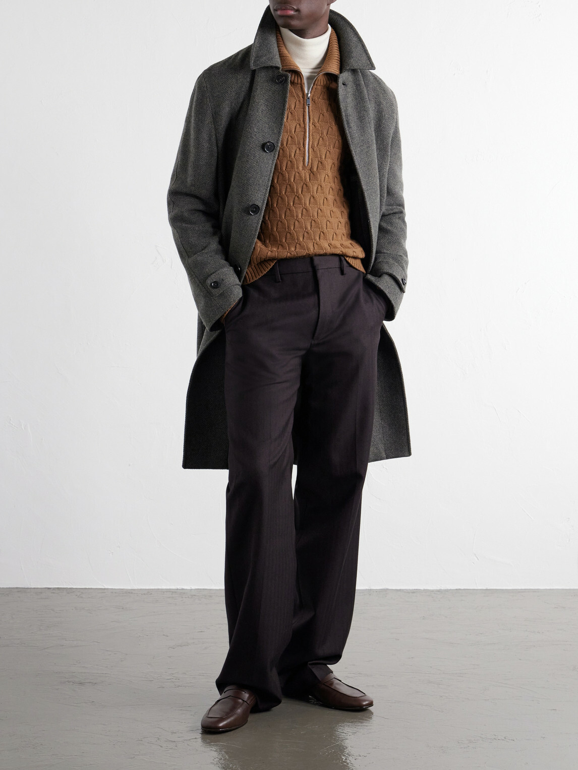 Zegna - Oasi Belted Herringbone Cashmere Trench Coat - Gray