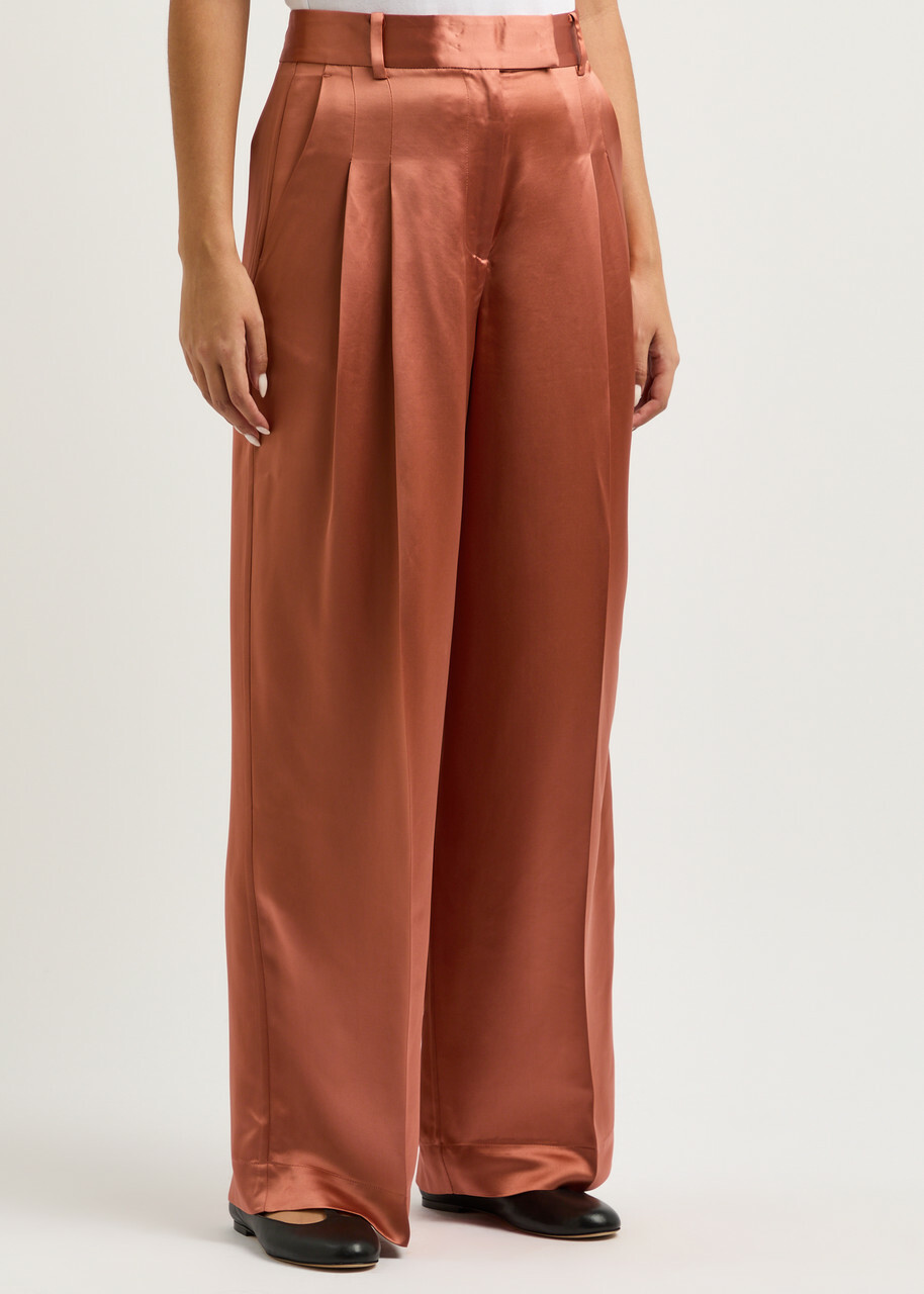 BY Malene Birger Cymbaria Wide-leg Satin Trousers Rust